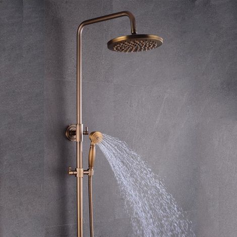 Antike kalte und warme Regenanlage, nostalgische Duschkatte, einschließlich Obersprüh und manueller Dusche, verstellbarer Duschstab (1/5)