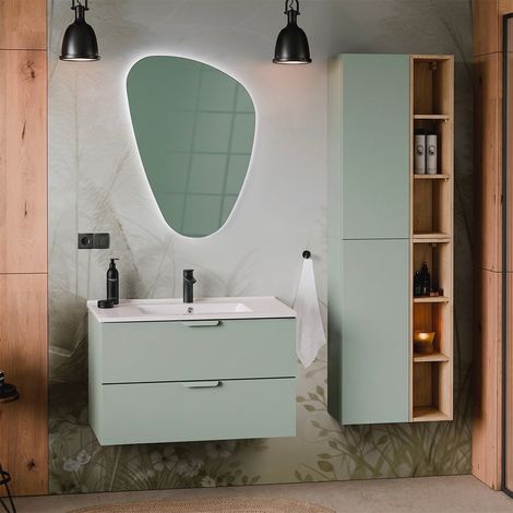 Mueble lavabo 80cm con columna Oria Verde mate (1/5)