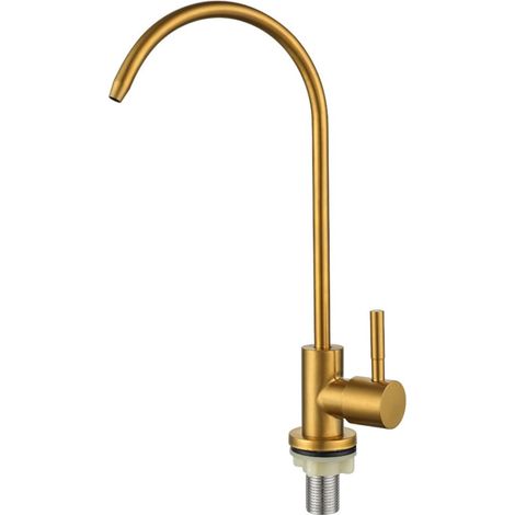 Robinet Purificateur Cuisine - Acier Inoxydable 201 - Sortie Pivotante 360° - Eau Froide Directe - Or - Pour Tuyaux G1/2 G1/4 - 1 Pièce (1/5)