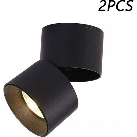 2PCS Verstellbarer Flächenstrahler, 7 W, LED-Deckenstrahler, Deckenleuchte, verstellbarer Winkel, Deckenleuchte, COB-Lampe, 360° drehbar (Warmweiß 3000 K) (schwarz) (1/5)