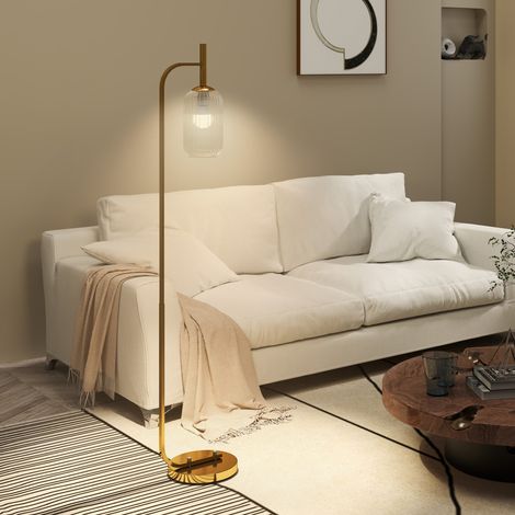 Lampadaire sur pied salon lampe sur pied avec abat-jour en verre texturé interrupteur à pied 29 x 25 x 152 cm métal or