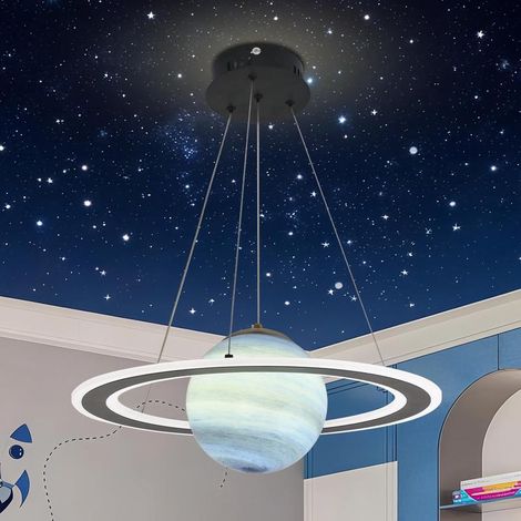 Creative glass chandelier, planet design, children's room decoration, space-themed hanging lamp, tricolor light blue (1/5)