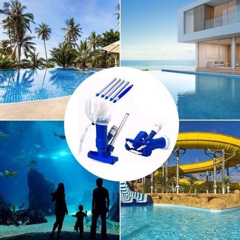 Aspirateur À Jet De Piscine, Nettoyeur À Jet D'aspirateur De Piscine Portable avec Brosse, Sac Et Poteau, Accessoires De Nettoyage De Piscine pour Spa De Fontaine De Piscine (1/4)