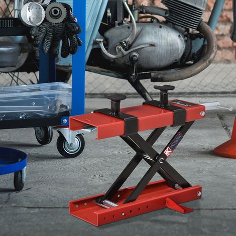 Meuble de levage à ciseaux - élévateur de moto - support central de moto réglable jusqu’à 500 kg en métal rouge