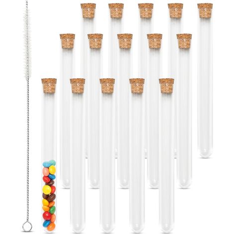 Set mit 15 transparenten Reagenzgläsern (16 × 150 mm) mit Korken und Reinigungsbürste für Süßigkeiten, Gewürze, Pflanzen, Blumen und Laborzwecke (1/5)