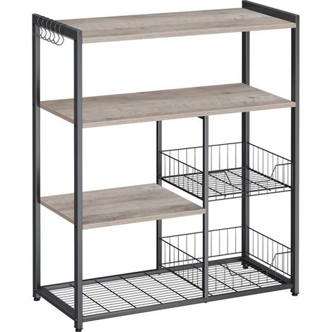 Vasagle – Desserte de cuisine avec 2 paniers métalliques – Meuble de rangement pour four à micro-ondes – Dimensions 35 x 80 x 93,5 cm – Grège et noir