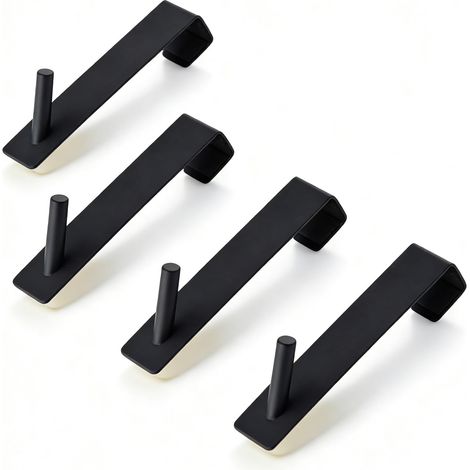 Lot de 4 crochets paroi de douche en acier inoxydable de 12,5 cm, crochet douche pour épaisseur de verre ≤ 10 mm, crochets de porte noirs adaptés pour mur en verre et porte (1/5)