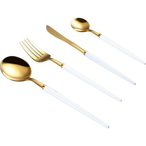 Couverts En Acier Inoxydable - Set De 4 Pièces Fourchette Cuillère Couteau - Pour Usage Quotidien Restaurant Pique-Nique - 4 Pièces (1/5)