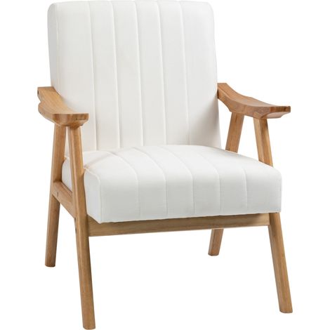 Gepolsterter Wohnzimmer-Sessel mit Armlehnen, Samteffekt, Skandi-Design, Creme, 68x74x82 cm (1/5)
