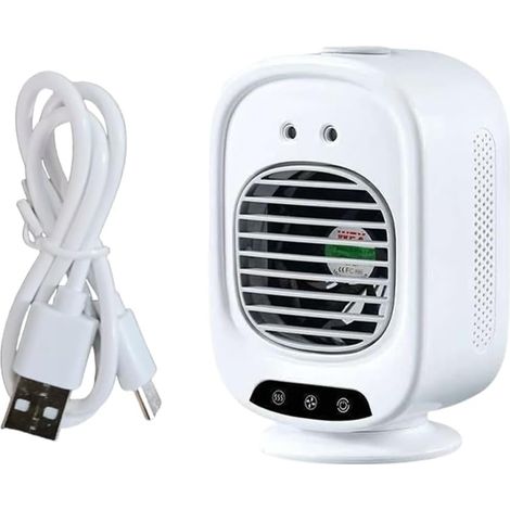 Ventilador nebulizador portátil, 280 ml, refrigeración evaporativa silenciosa, batería integrada de 3 horas, pulverizador de doble orificio, USB tipo C, blanco. (1/5)