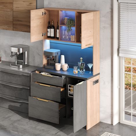 Küchen-Hochschrank 100 x 40 x 180 cm mit LED, EU-Steckdose und 3 Schubladen HAVRYA (1/5)