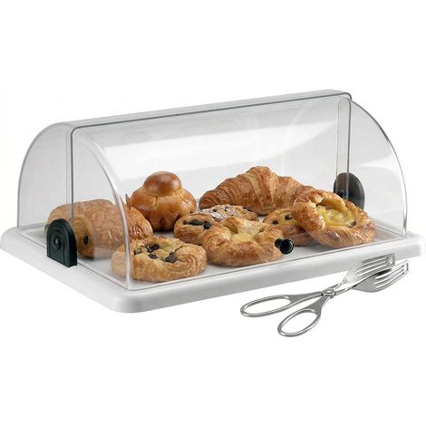 Vetrina Portabrioches Doppia Apertura 40x25xh15 con Pinza Pasticceria in Acciaio Inox Espositore Dolci e Cornetti per Bar e Buffet Vassoio Bianco e Cupola Made in Italy uso professionale certificata (1/5)