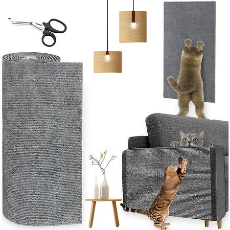 300x40cm Tapis Griffoir pour Chat Tapis Auto-Adhésif Griffoir Chat Canapé Anti Griffe DIY Protection Canape pour Protège Les Meubles (Gris) (1/5)