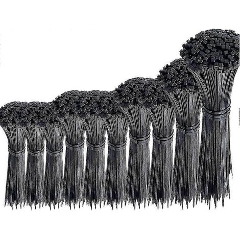 Lot de 1000 attaches de câble noires en plastique épais, attaches de câble en nylon Rilsan, assortiment de colliers de serrage, longueurs 100/150/200/250/300 mm, largeur 3/4 mm, WY-26 (1/3)