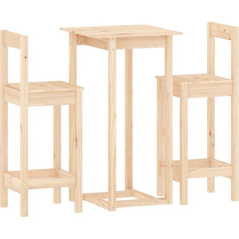 Ensemble de Bar 3 Pièces Table Haute et 2 Chaises en Bois de Pin Massif Non Traité (1/5)