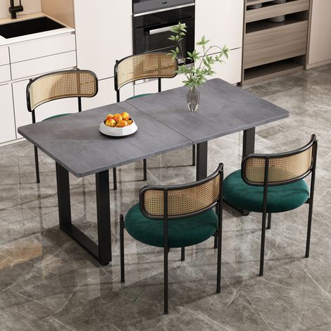 Ensemble table à manger 5 pièces, 4 chaises en velours, 1 table rectangulaire grise DESVIAE (1/5)