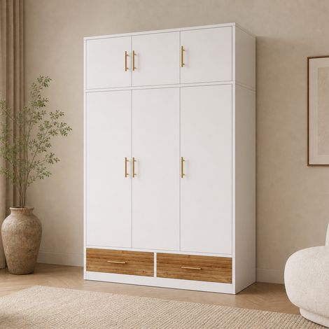 Armoire de chambre à coucher 3 portes - 3 portes - Compartiment supérieur - Tringle à vêtements - 2 tiroirs (1/5)