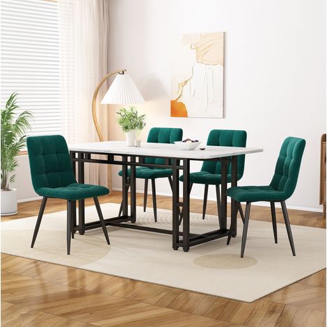 MEUBLIV Ensemble table à manger 120x70 cm avec 4 chaises en velours vert foncé (1/5)