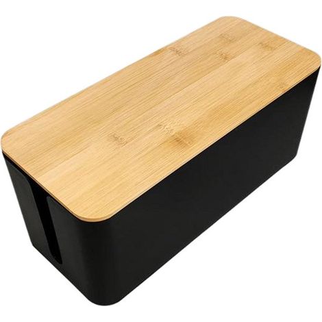 Caja organizadora de cables - Caja organizadora de cables con tapa de bambú - Caja para organizar y ocultar cables - Negra - 40,615,613,4 (1/5)