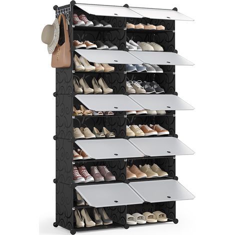 Meuble à Chaussures avec 10 Compartiments pour 40 Paires de Chaussures, Armoire à Chaussures en Plastique, Étagères de Rangement Portable Modulable avec Crochets Latéral pour Entrée/Salon, Mondeer