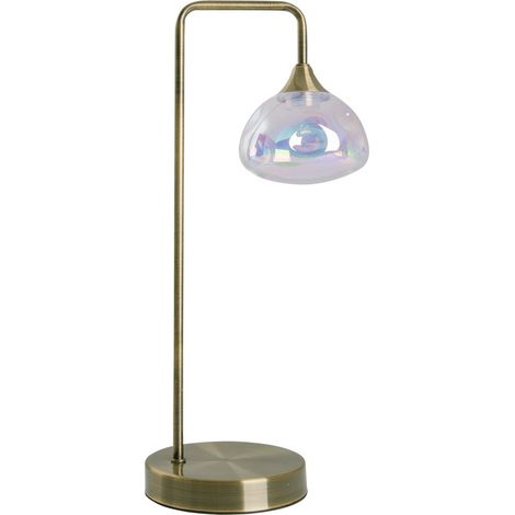 Lampe à poser LED en métal coloris laiton et verre irisé, luminaire design pour salon, H 45 cm - PANGIVO (1/5)