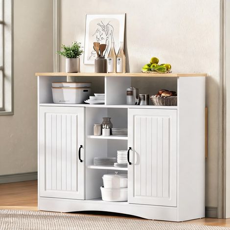 Îlot de cuisine blanc sur roulettes avec table rabattable et 2 (1/5)