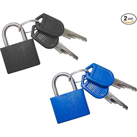 2er-Pack Gepäckschlösser, Mini-Kofferschloss mit Schlüssel, kleines mehrfarbiges Vorhängeschloss für Schließfächer, Rucksäcke, Koffer (schwarz, blau) (1/5)