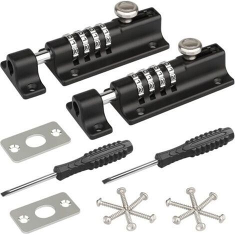 Loquet à combinaison , [avec tournevis] Serrure de porte à code, serrure à combinaison étanche à 4 chiffres avec vis de fixation de sécurité pour armoire, garage, abri de jardin (2 pièc (1/4)