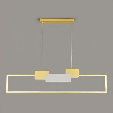 TrAdE Shop Traesio - Lampadario A Sospensione Led 36w Rettangolare Con Telecomando Design Moderno Oro 71592 - (1/5)