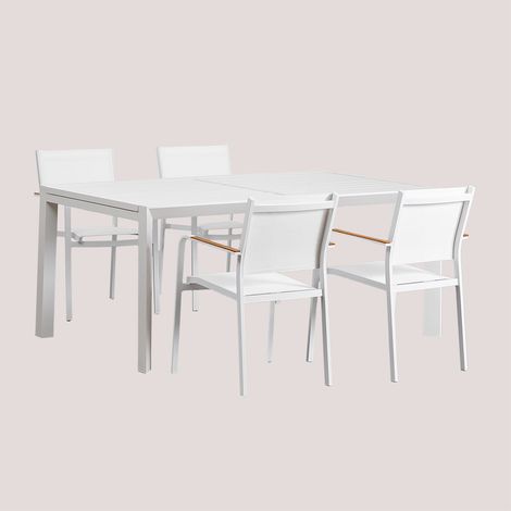 Set tavolo rettangolare 180-240x100 cm allungabile Starmi e 4 sedie da giardino impilabili in alluminio Archer SKLUM            