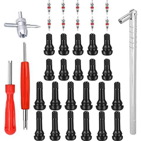 47 Pièces TR413 Demonte Valve de Pneu Outil, avec Valve Souches Puller, Noyaux de Valve en Cuivre Pur, Extracteur de Noyau de à Unique et Double, TR413 Valve Enfichable, pour Voiture, Moto (1/4)