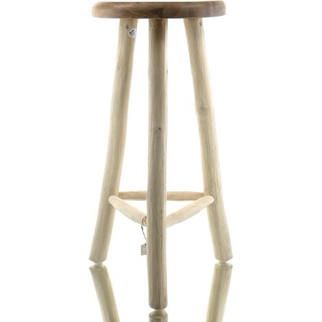 Van der Leeden – Tabouret de bar en teck massif naturel non traité – Ø 35 cm, hauteur 75 cm (1/4)