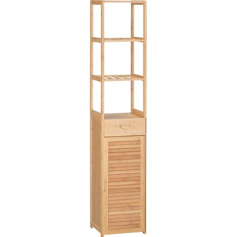 Mobile bagno in bambù con cassetto e ripiani, 32 x 30 x 163 cm, colore naturale (1/5)