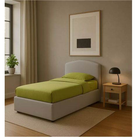 letto singolo con contenitore "zoom" rivestito in ecopelle grigio 90x190 cm (1/4)