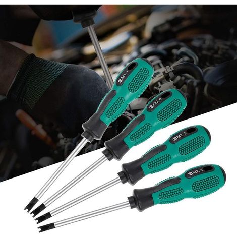 Lot de 4 tournevis magnétiques en forme de U, tournevis à fourche, tournevis en U M1.7 / M2.0 / M2.3 / M2.6 avec pointe de serrage en acier Crv en acier au chrome vanadium (1/5)