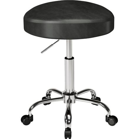 Tabouret à roulettes en similicuir, tabouret de salon réglable en hauteur avec assise rembourrée, tabouret de beauté pivotant sur roulettes (1/5)