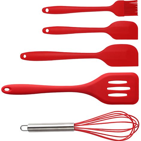 Ensemble de 5 ustensiles de cuisine en silicone antiadhésif : fouet, pinceau à huile et spatule, idéal pour la cuisine, la pâtisserie et la confection de gâteaux. (1/5)