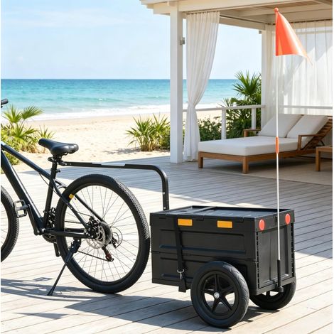 Remolque de carga plegable para bicicleta 65 L, carga 30 kg, ruedas de 12", acero y PP negro (1/5)