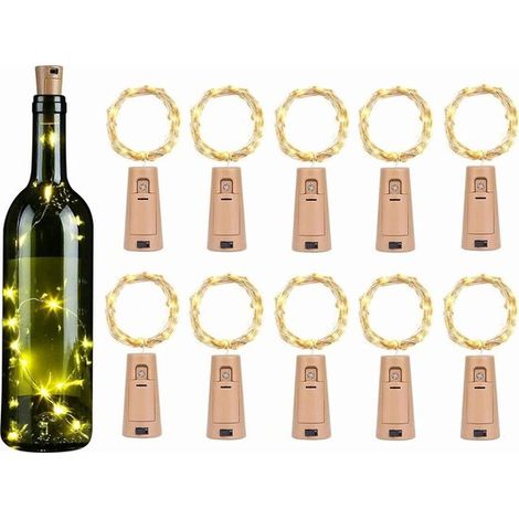 Juego de 10 luces blancas cálidas para botellas，guirnaldas de luces con botellas de corcho，guirnaldas de luces LED con botellas (pilas incluidas) (1/5)