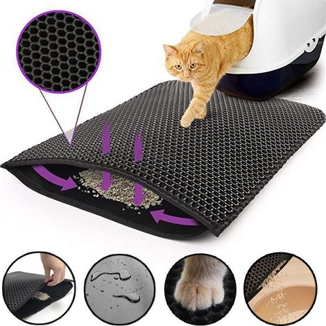 Tapis de litière pour Chat, 30x45cm Tapis Litière Chat Bac à Litière pour Chats, EVA Imperméable Conception en nid d'abeille à Double Couche Tapis de Toilette Chat, Convient aux Petits Animaux