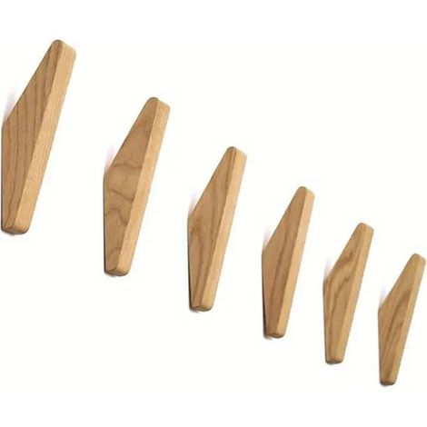 Set mit 6 Wandhaken aus Eiche  Multifunktionale Garderobe  Minimalistisches Design  Geeignet für Badezimmer/Flur/Schlafzimmer
