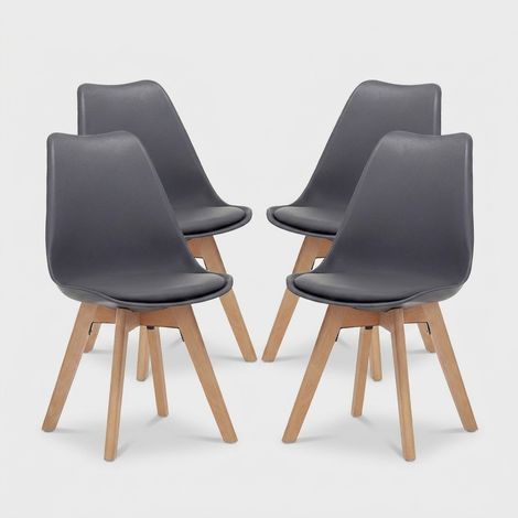 Set 4 sedie da pranzo imbottite in legno e PVC Miriam - Grigio