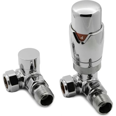 Reina Modal TRV Corner Radiator Valve and LockShield Chrome (1/2)