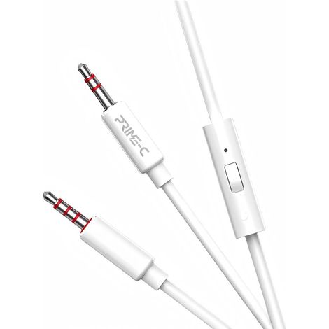 Câble audio 3,5 mm, 1 mètre de long, avec microphone, qualité audio haute fidélité sans perte - blanc. (1/2)