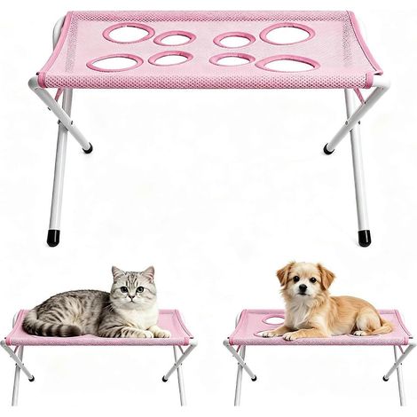 Support de bain pliable pour chiens et chats structure métallique tubulaire tapis maille séchage rapide 8 trous rose (1/5)