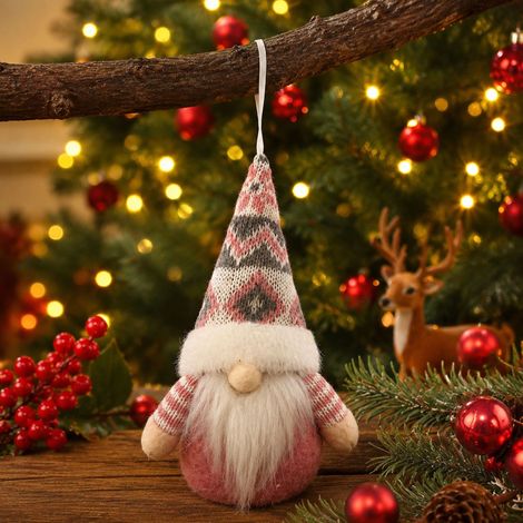 Weihnachtsschmuck, Zwergenfiguren, Rudolph, gesichtslose alte Männer als Ornamente, Weihnachtsbaumschmuck