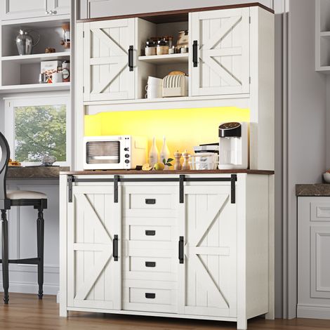 meuble rangement buffet cuisine 115 cm LED metal blanc OKMYHOME (1/5)