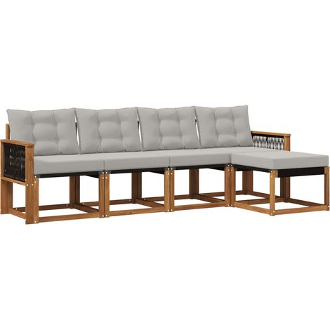 Conjunto de sofás de exterior 5 uds. Natural y Gris Claro vidaXL (1/5)