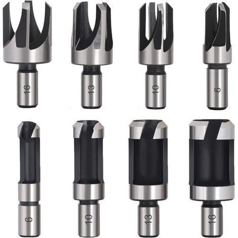 8PCS HSS Fraise à Bouchonner Bois Outil de Coupe Acier Carbone Bois Plug Perceuse Ensemble en Bois Conique de Griffe Mèche à Bouchon Bois Wood Plug Cutter Drill Bits 6mm/10mm/13mm/16mm (1/5)