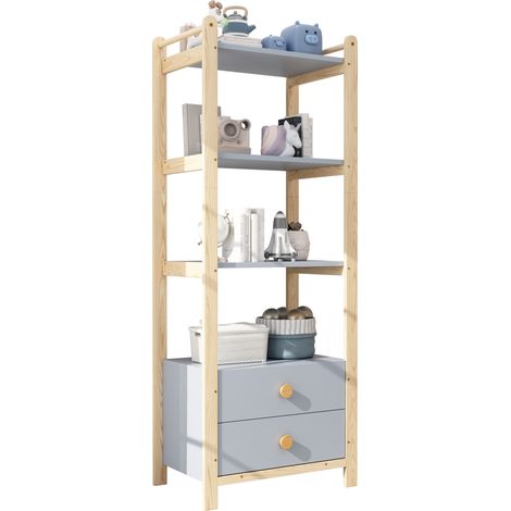 CHICFURN Librería de 4 niveles 70x44x180 cm de pino y aglomerado azul, 2 cajones (1/5)